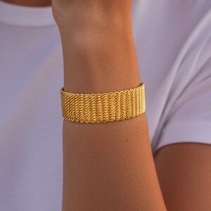 Gold Tone Mesh Wide Cuff Bangle Bracelet Statement Jewelry Women